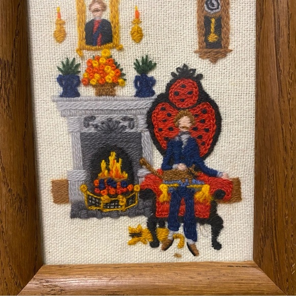 Vintage 1980 Crewel Fireside Gent Cats Framed Art Dimensions 6059 Completed Cat - Picture 3 of 7